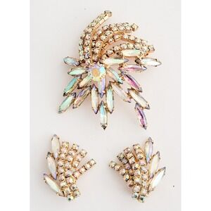 Shooting Star Brooch & Clip-on Earrings Navettes AB Bling Celestial Whimsy